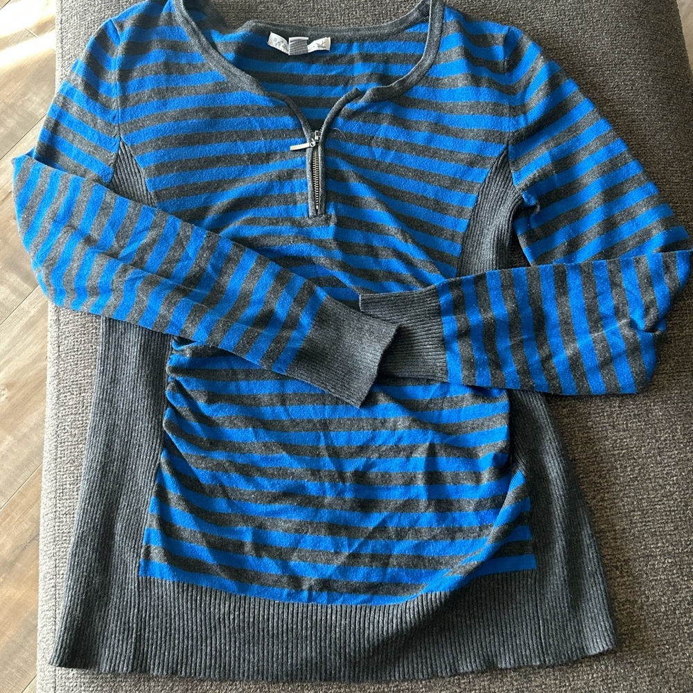 Love By Design Blue and Gray Striped Sweater